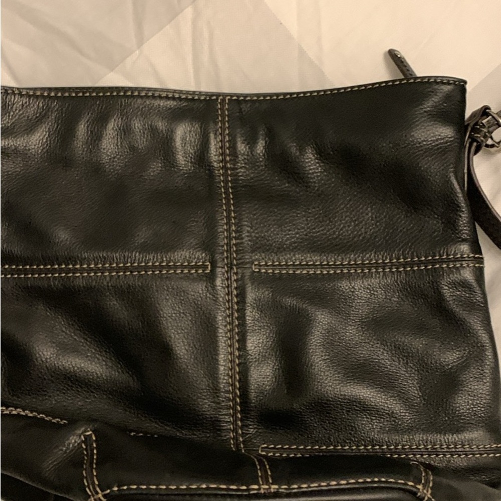 Tignanello Black Leather crossbody Bag with Gold Accents